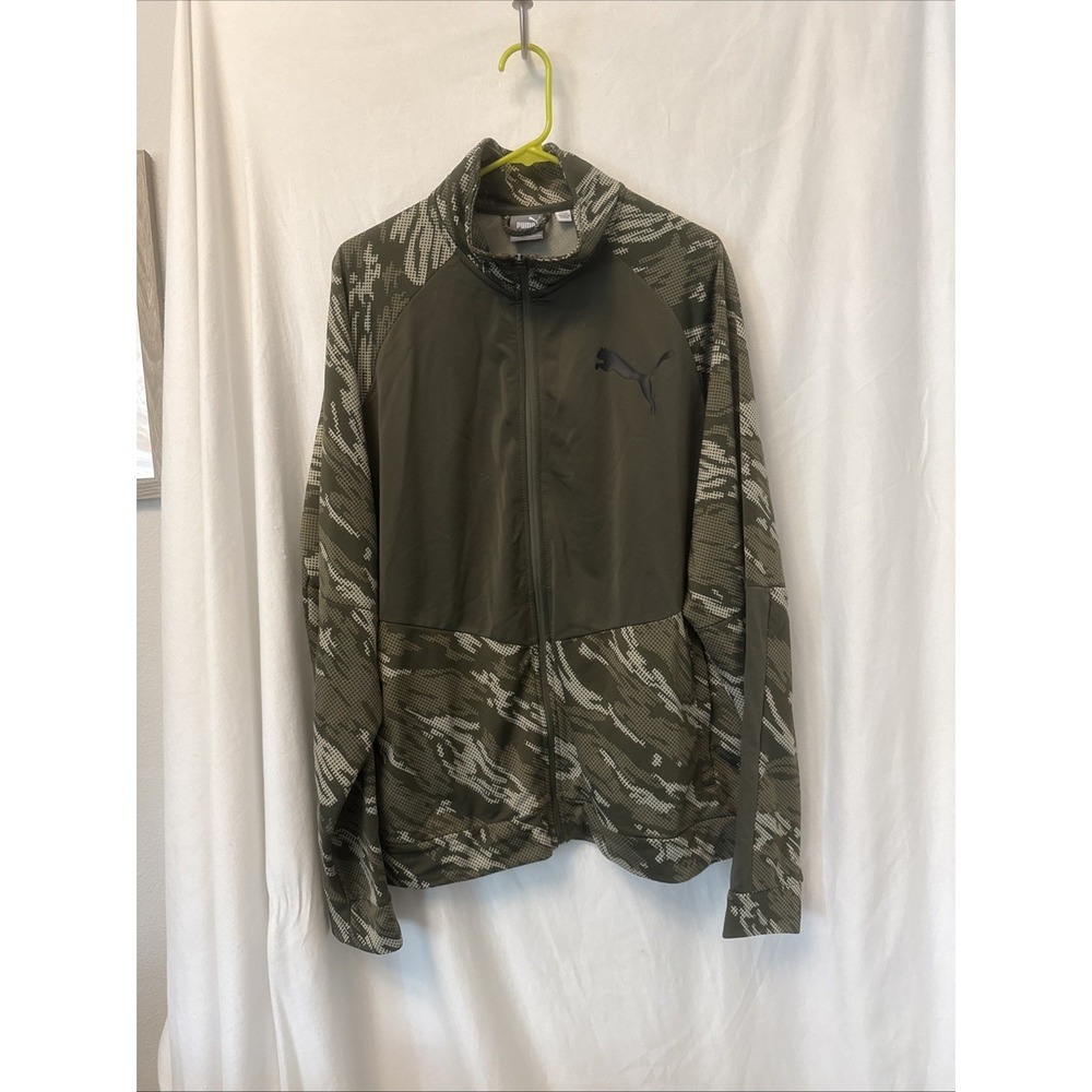 PUMA Mens XXL Full Zip Camo Track Jacket Olive Green Athleisure Pockets